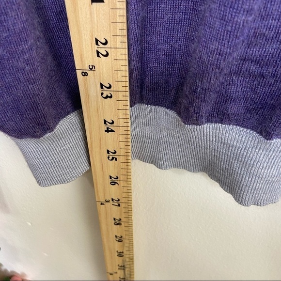 🌹Louis Feraud Paris Purple V-Neck Wool Men Sweater M Colorblock Elbow Patch - Picture 5 of 7
